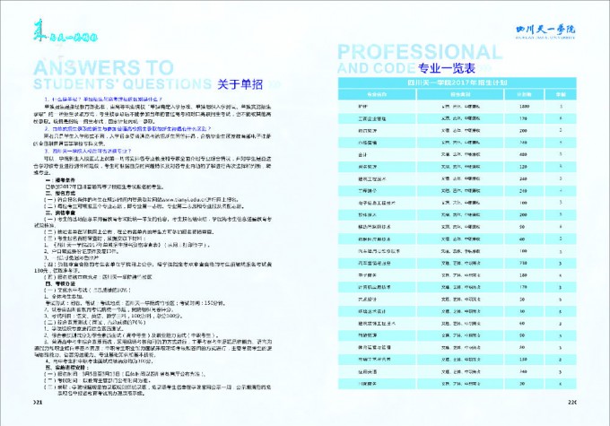 四川天一學院2017年單招簡章